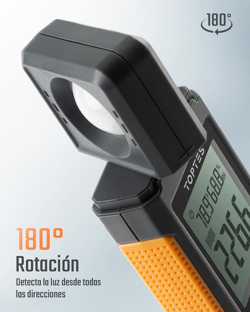 TOPTES TS-710 Light Meter, Lux/Foot Candles Meter with 180º Rotating Sensor, 0.1~200,000 Lux Range, Large Backlit Display, Light Meter for Plants, Car Headlights, Home & Office LEDs (Includes Battery) - Image 2